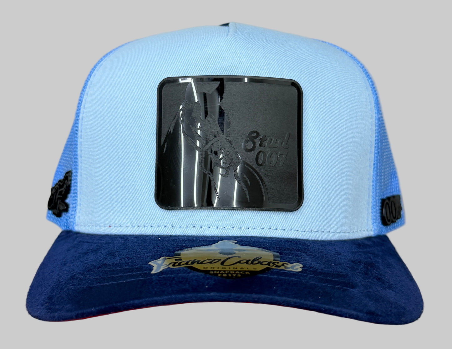 Premium Baby Blue Stud007 with Blacked out emblem Red Bottom