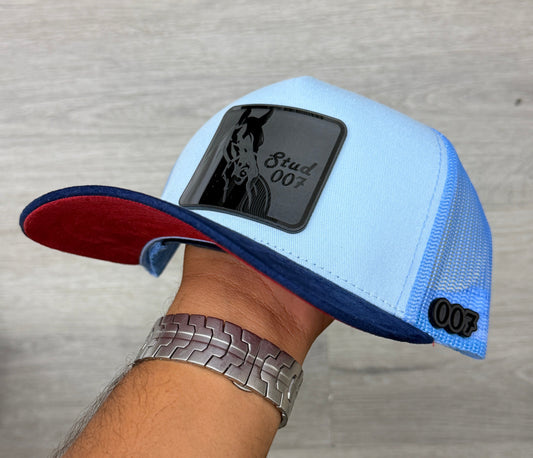 Premium Baby Blue Stud007 with Blacked out emblem Red Bottom