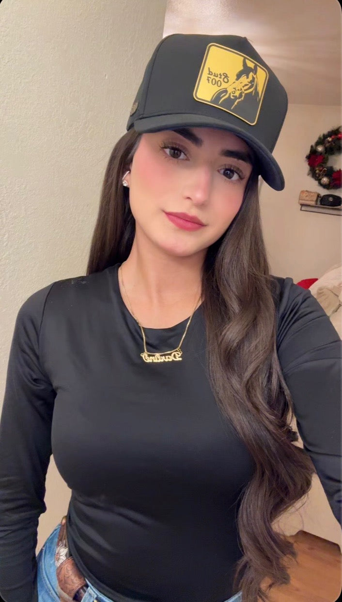 Premium Black with Gold Stud007 Cap